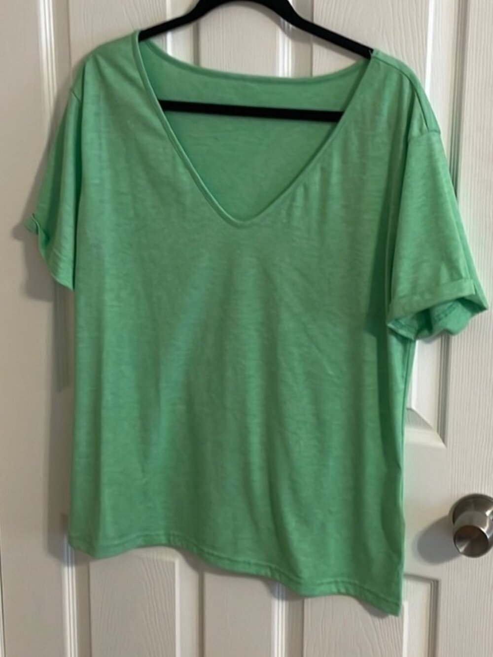 Green Colored Short Sleeved V~Neck T~Shirt.